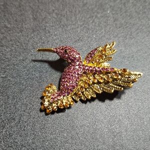 Sparkling Gold and Purple Hummingbird Brooch